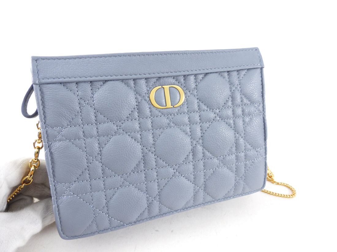 Christian Dior Cloud blue Quilted Leather Caro Every Dior Pouch on Chain