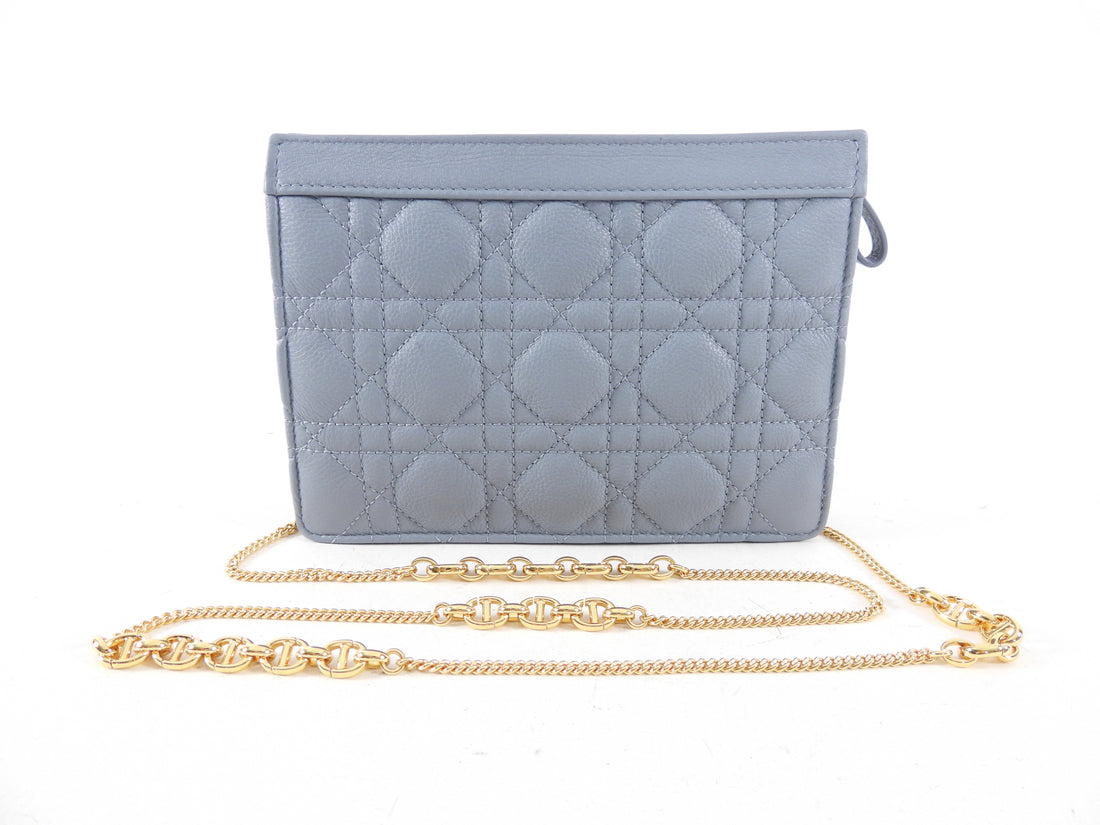 Christian Dior Cloud blue Quilted Leather Caro Every Dior Pouch on Chain