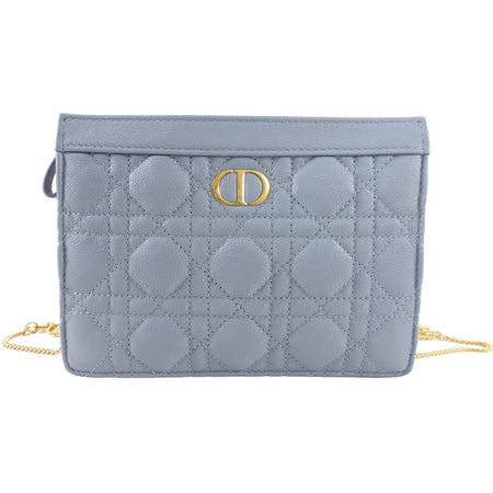 Christian Dior Cloud blue Quilted Leather Caro Every Dior Pouch on Chain