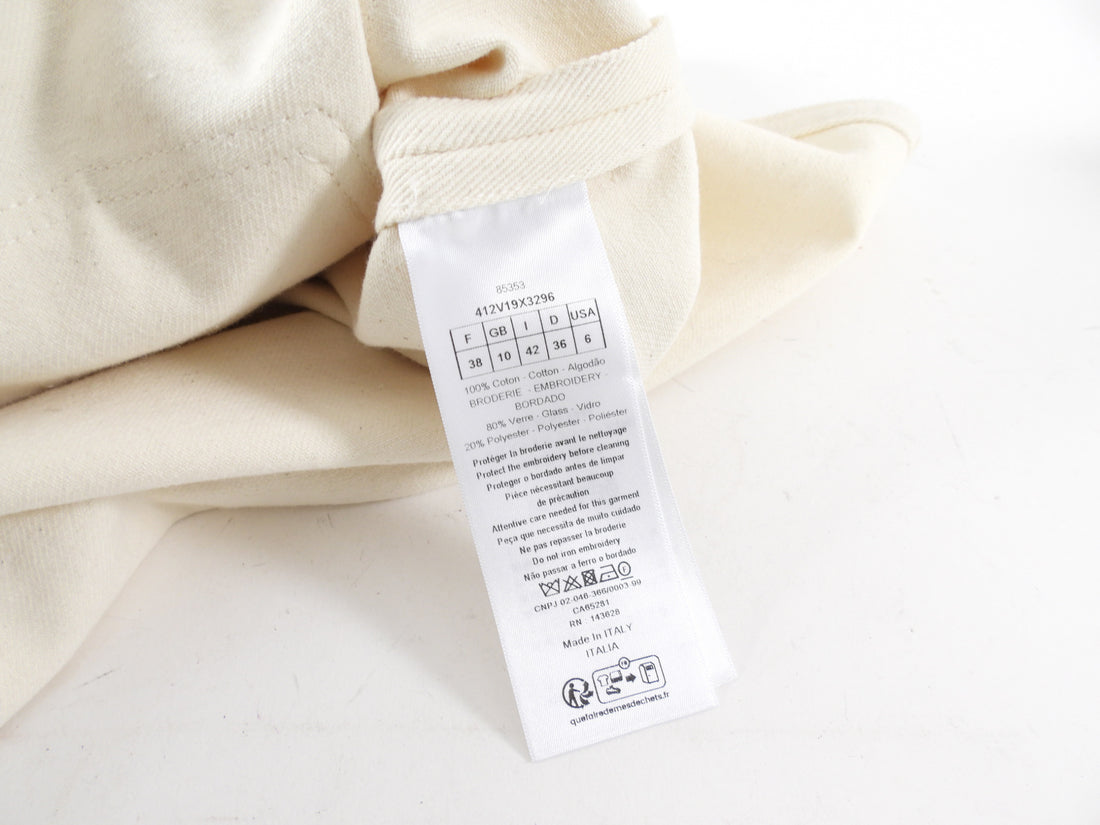 Dior Ivory Denim Jacket with Coral Butterfly Bead Detail - FR38 / 6