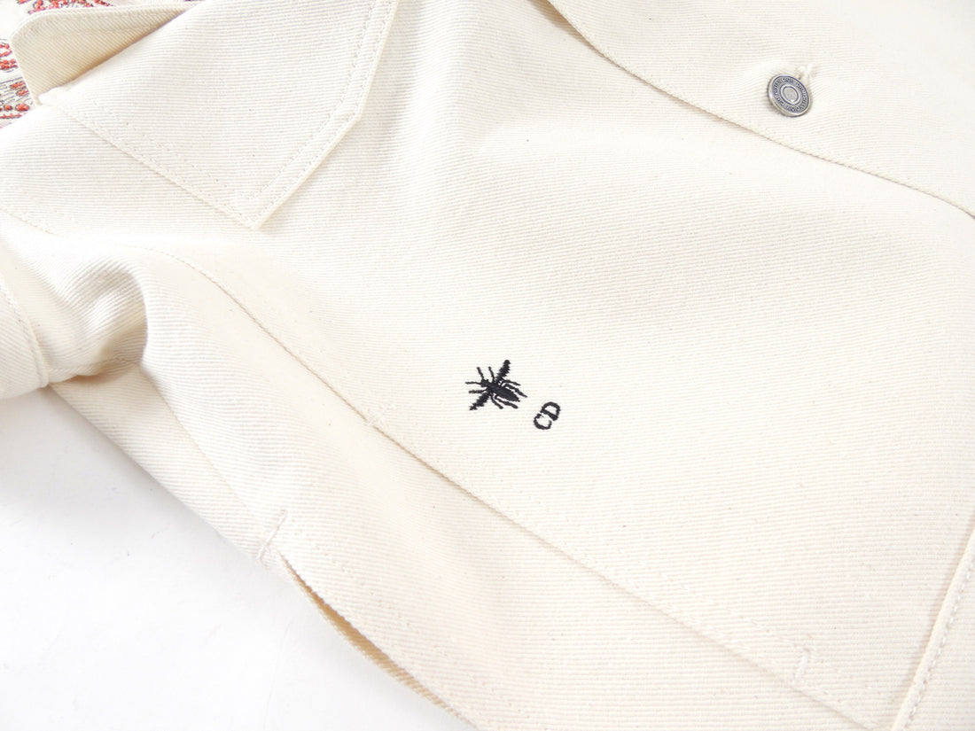 Dior Ivory Denim Jacket with Coral Butterfly Bead Detail - FR38 / 6
