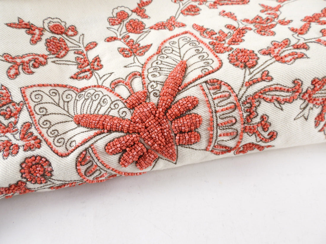 Dior Ivory Denim Jacket with Coral Butterfly Bead Detail - FR38 / 6