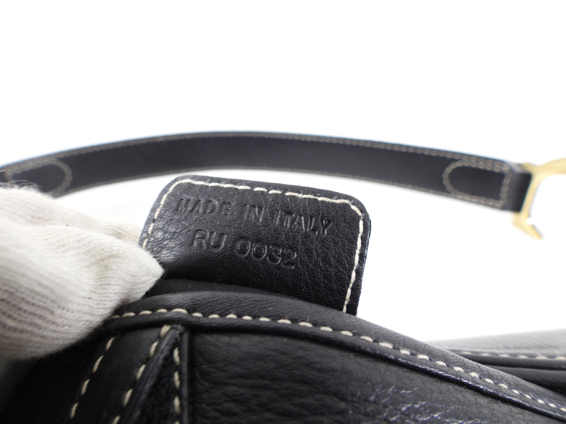 Christian Dior John Galliano Vintage 2002 Black Leather Double Saddle Bag