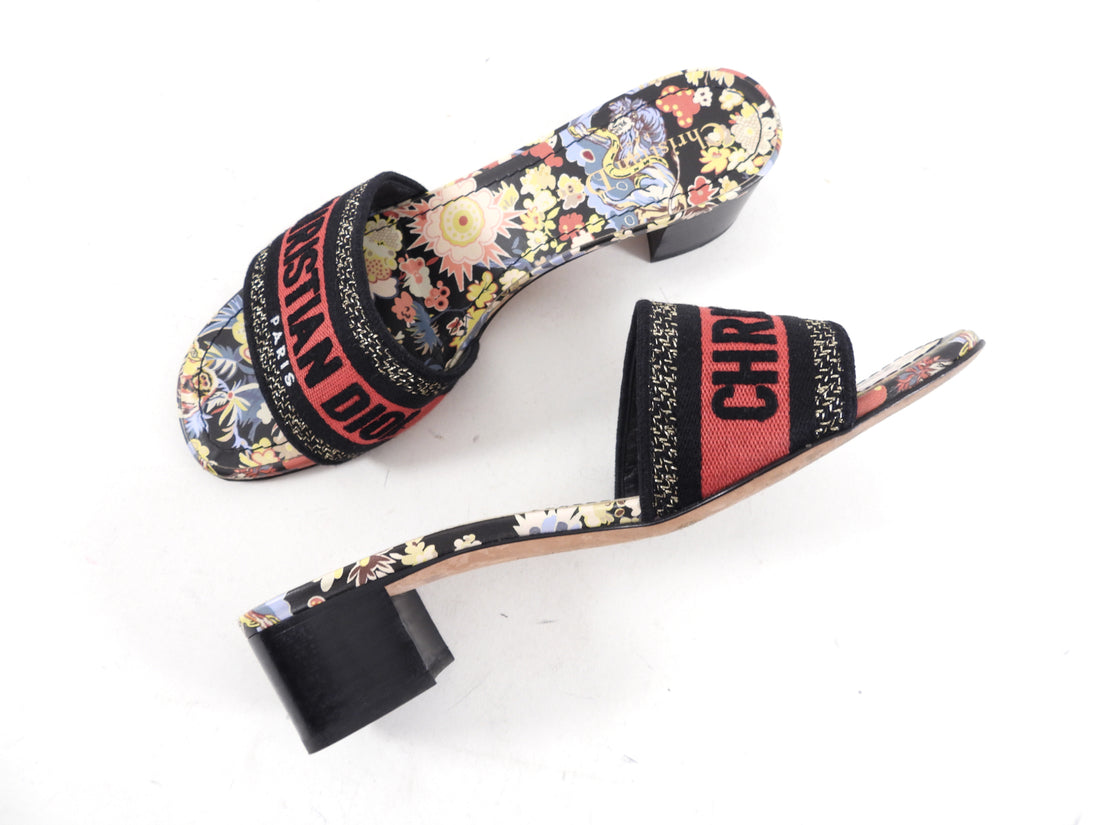 Christian Dior Red Floral Dway Heeled Slide - 37