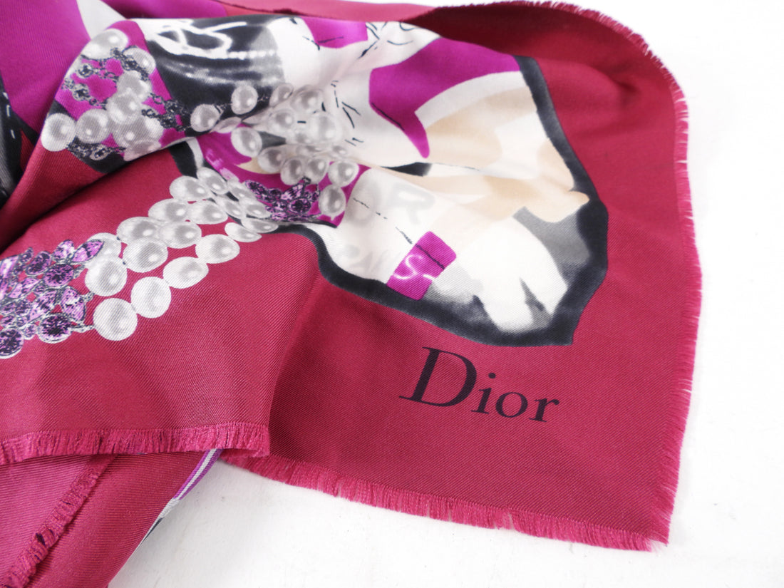 Christian Dior Magenta Silk Cannage Handbag Scarf