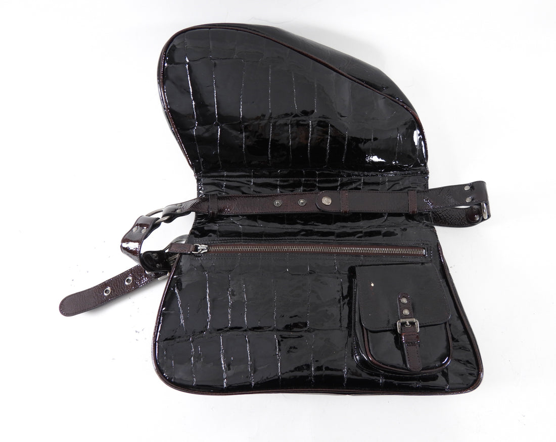 Christian Dior by John Galliano Vintage 2007 Patent Embossed Gaucho Bag