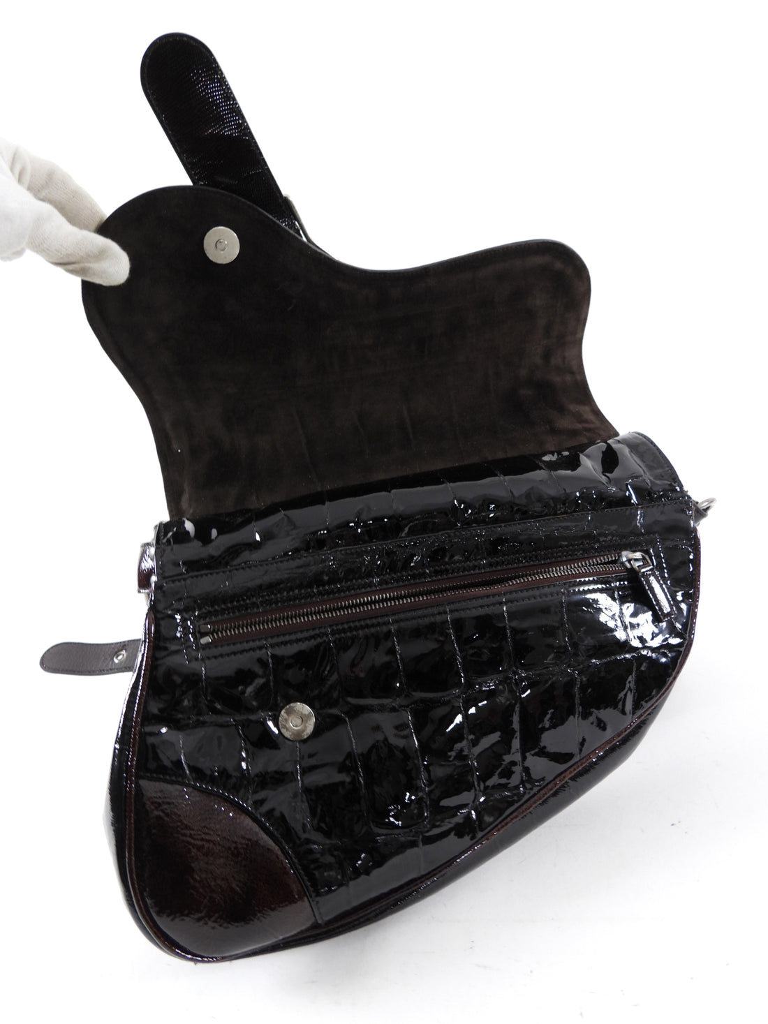 Christian Dior by John Galliano Vintage 2007 Patent Embossed Gaucho Bag