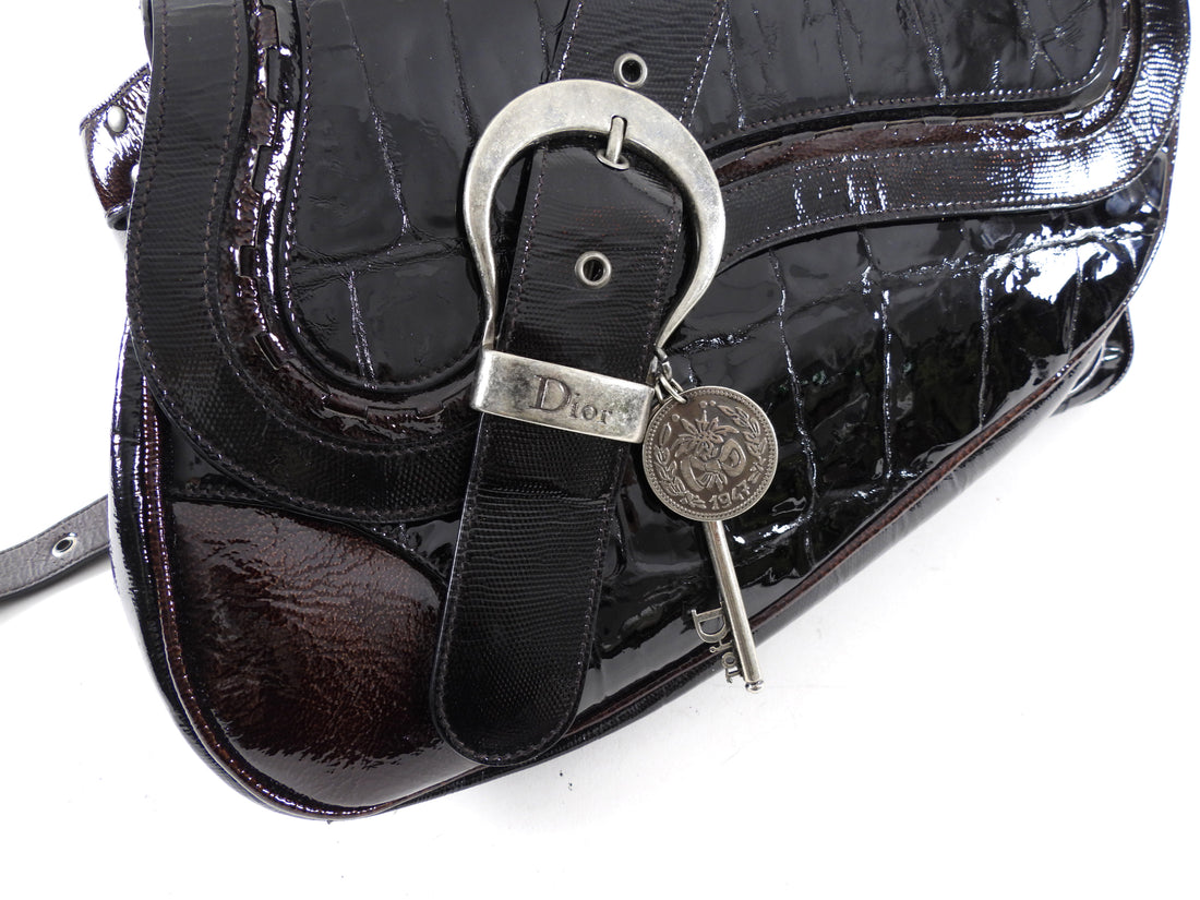 Christian Dior by John Galliano Vintage 2007 Patent Embossed Gaucho Bag