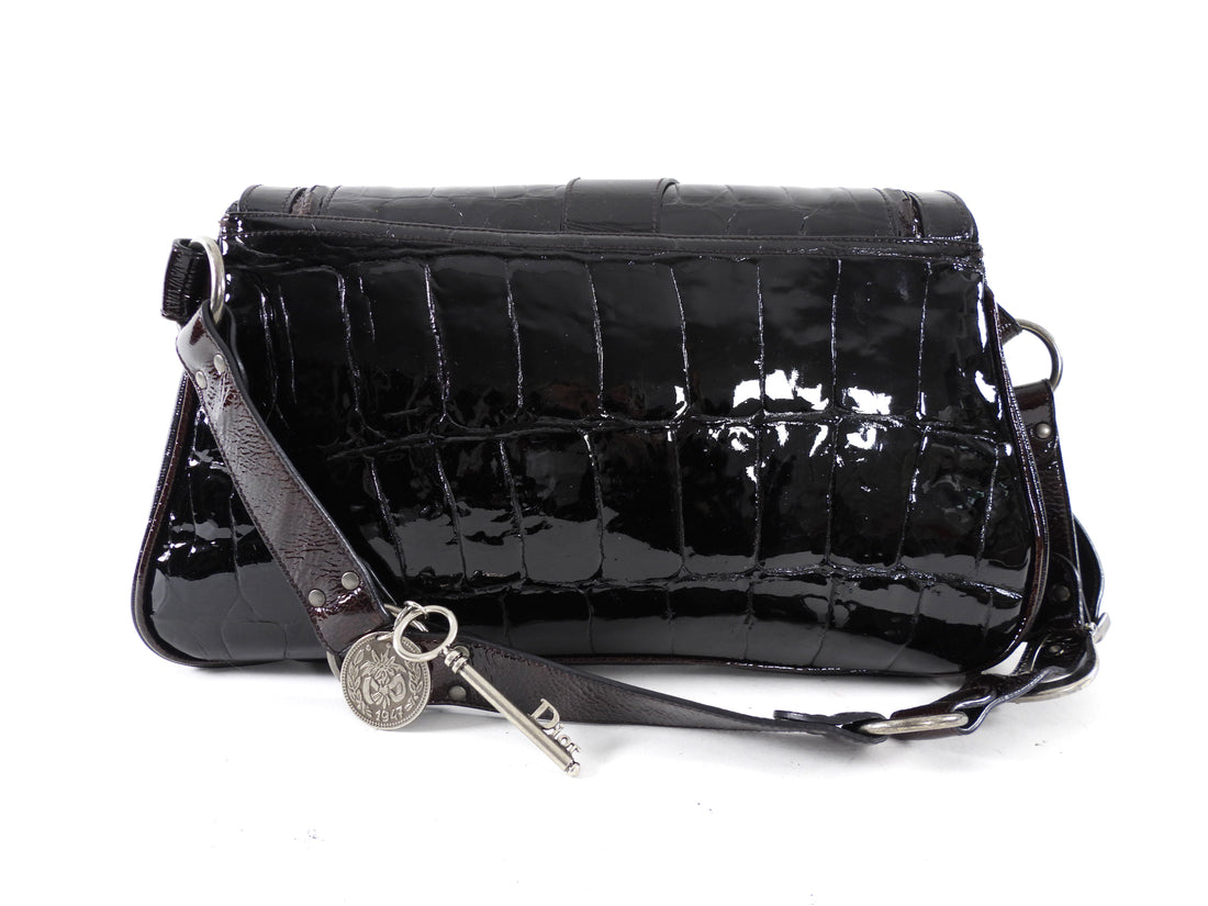 Christian Dior by John Galliano Vintage 2007 Patent Embossed Gaucho Bag