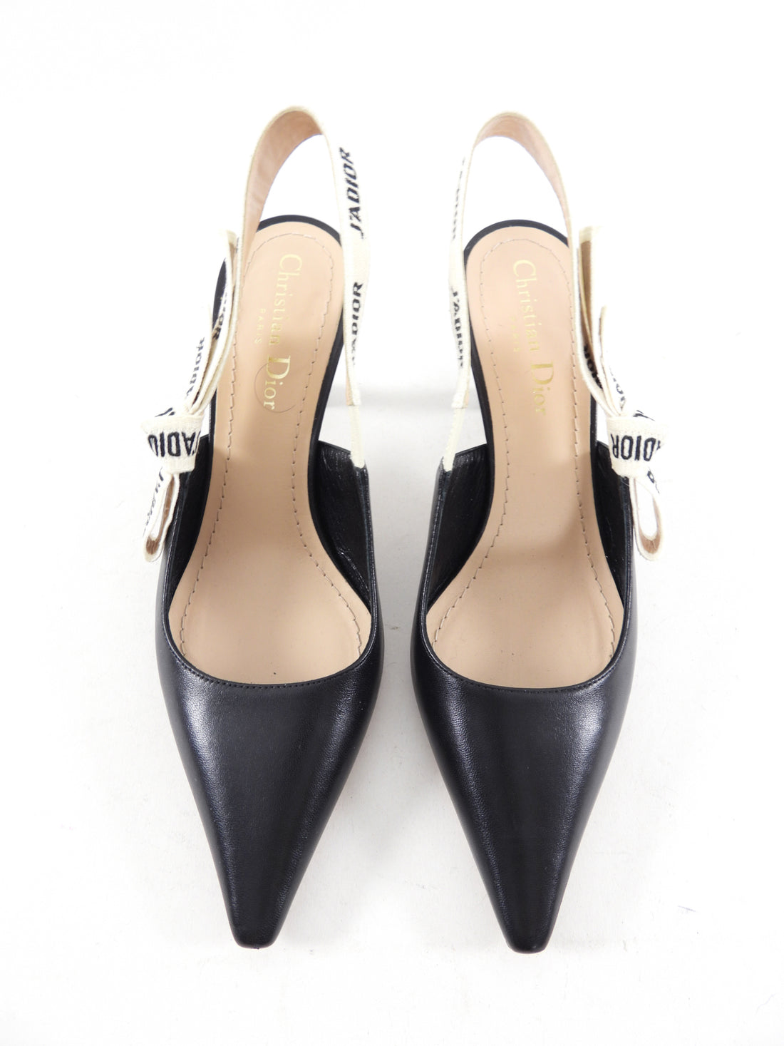 Dior J'Adior Black Leather and Logo Ribbon Slingback Heels - 37