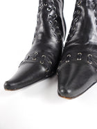 Christian Dior x Galliano Vintage Black Grommet Lace Up Pointy Ankle Boot - 39 / 8.5