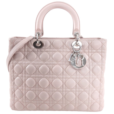 Dior Neutral Shell Pink Cannage Quilted Leather Large Lady Dior Bag