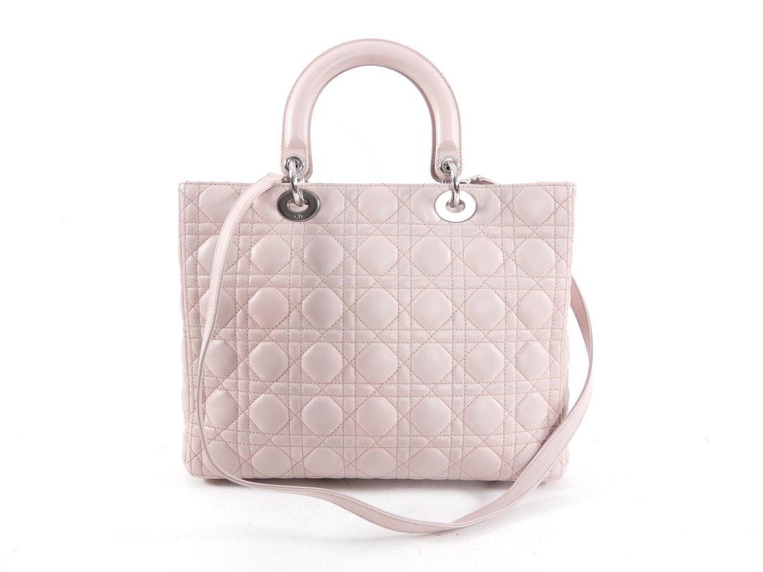 Dior Neutral Shell Pink Cannage Quilted Leather Large Lady Dior Bag