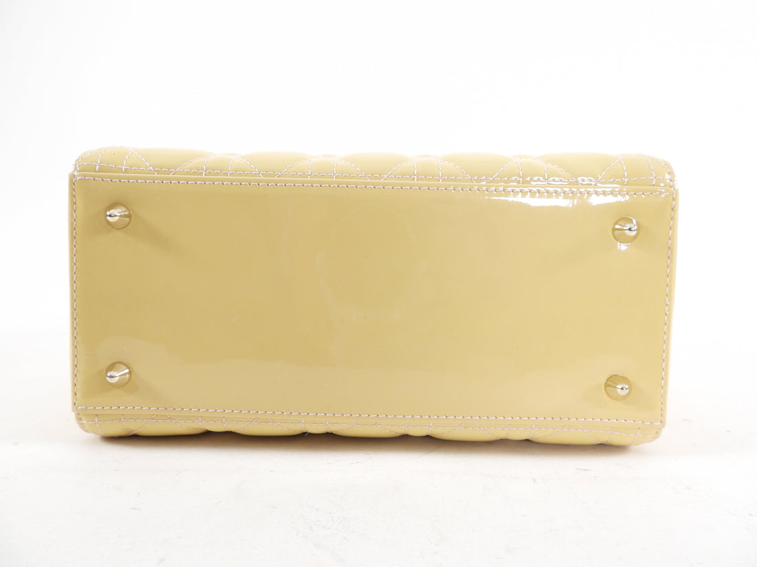 Christian Dior Lady Dior Medium Beige Cannage Patent Leather Bag