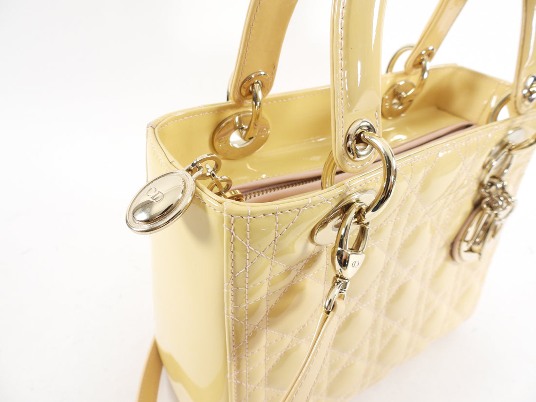 Christian Dior Lady Dior Medium Beige Cannage Patent Leather Bag