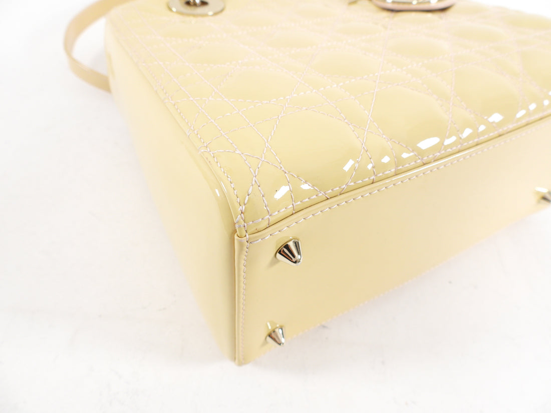 Christian Dior Lady Dior Medium Beige Cannage Patent Leather Bag