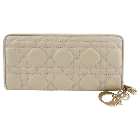 Christian Dior Lady Dior Light Beige Cannage Lambskin Voyageur Wallet