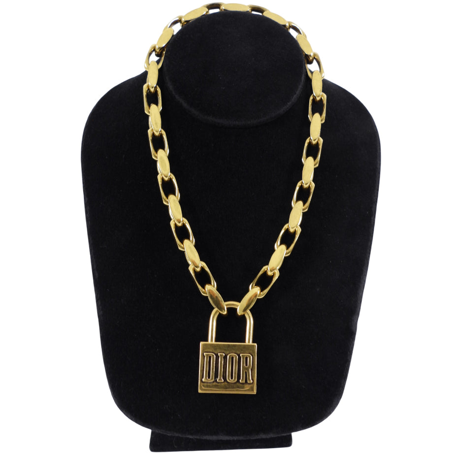 Dior Lucky Locket Gold-Tone Brass Chain Choker Necklace