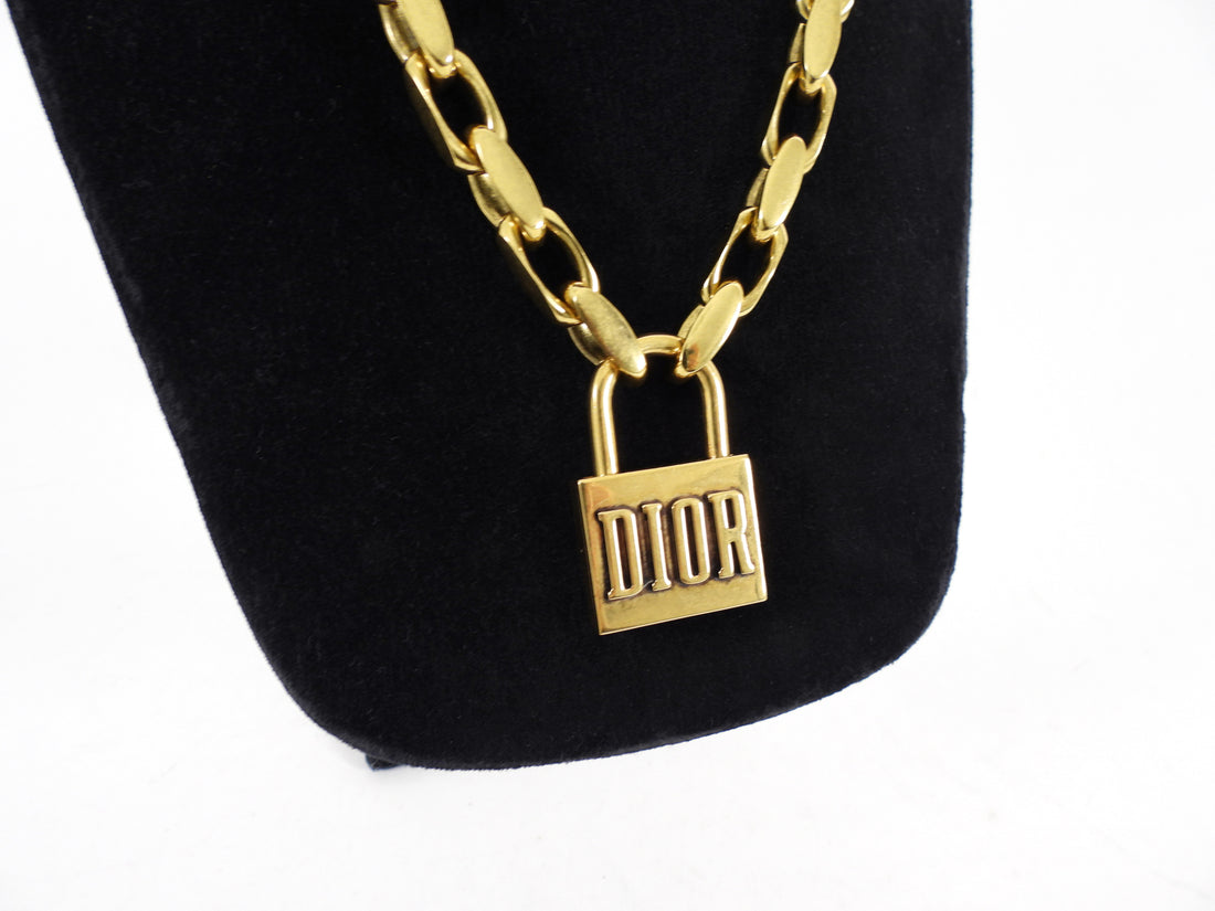 Dior Lucky Locket Gold-Tone Brass Chain Choker Necklace