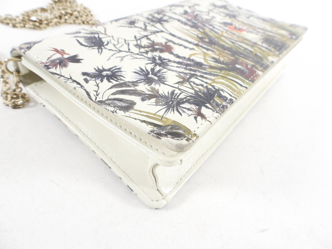 Dior Lady Dior Ivory Leather Floral Pouch Wallet on Chain