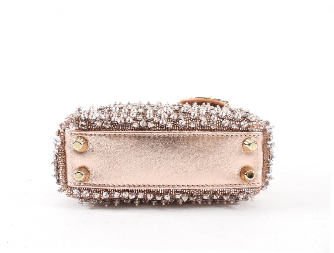 Dior Lady Dior Pink Metallic Leather Bead Crystal Embroidered Micro Bag