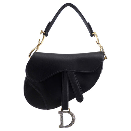 Christian Dior Black Satin Crystal Embellished Mini Saddle Bag