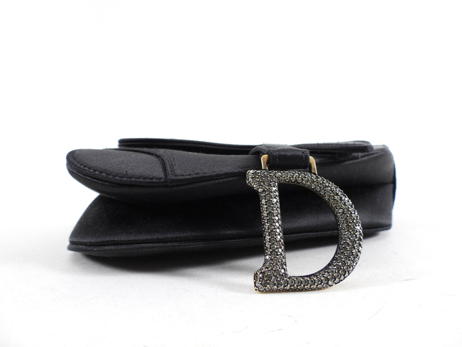 Christian Dior Black Satin Crystal Embellished Mini Saddle Bag