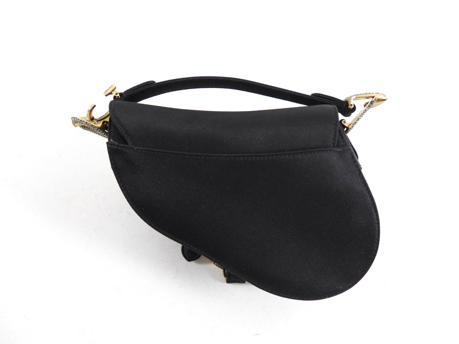 Christian Dior Black Satin Crystal Embellished Mini Saddle Bag