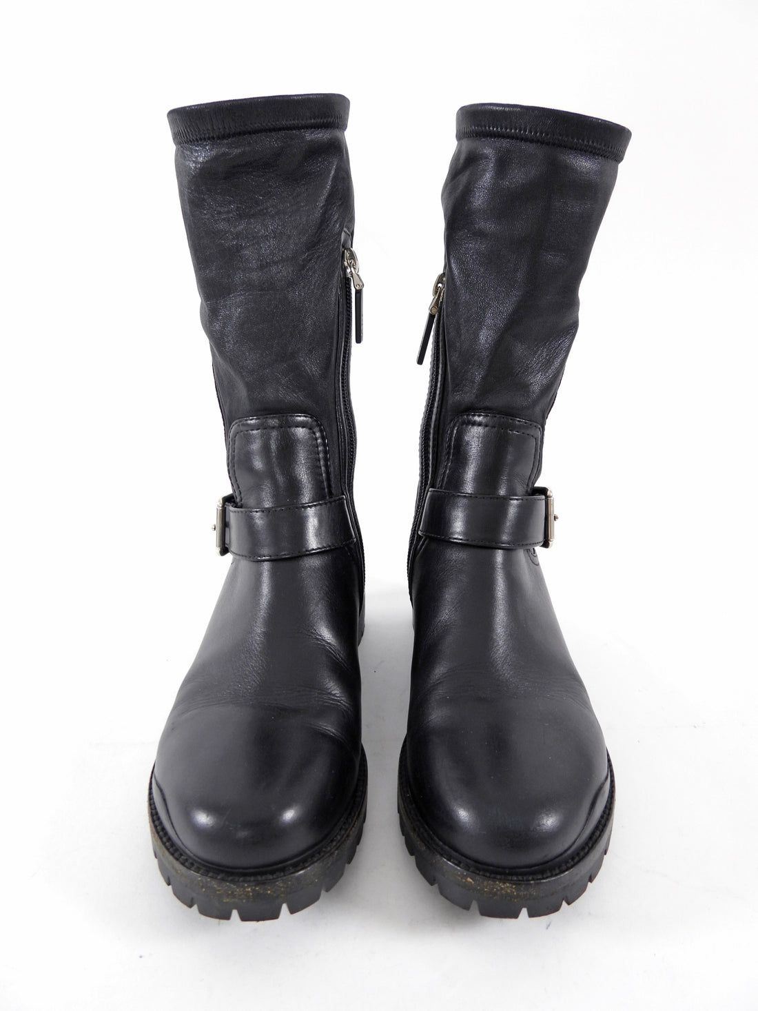 Christian Dior Black Stretch Nappa CD Quilted Moto Boots - 34.5