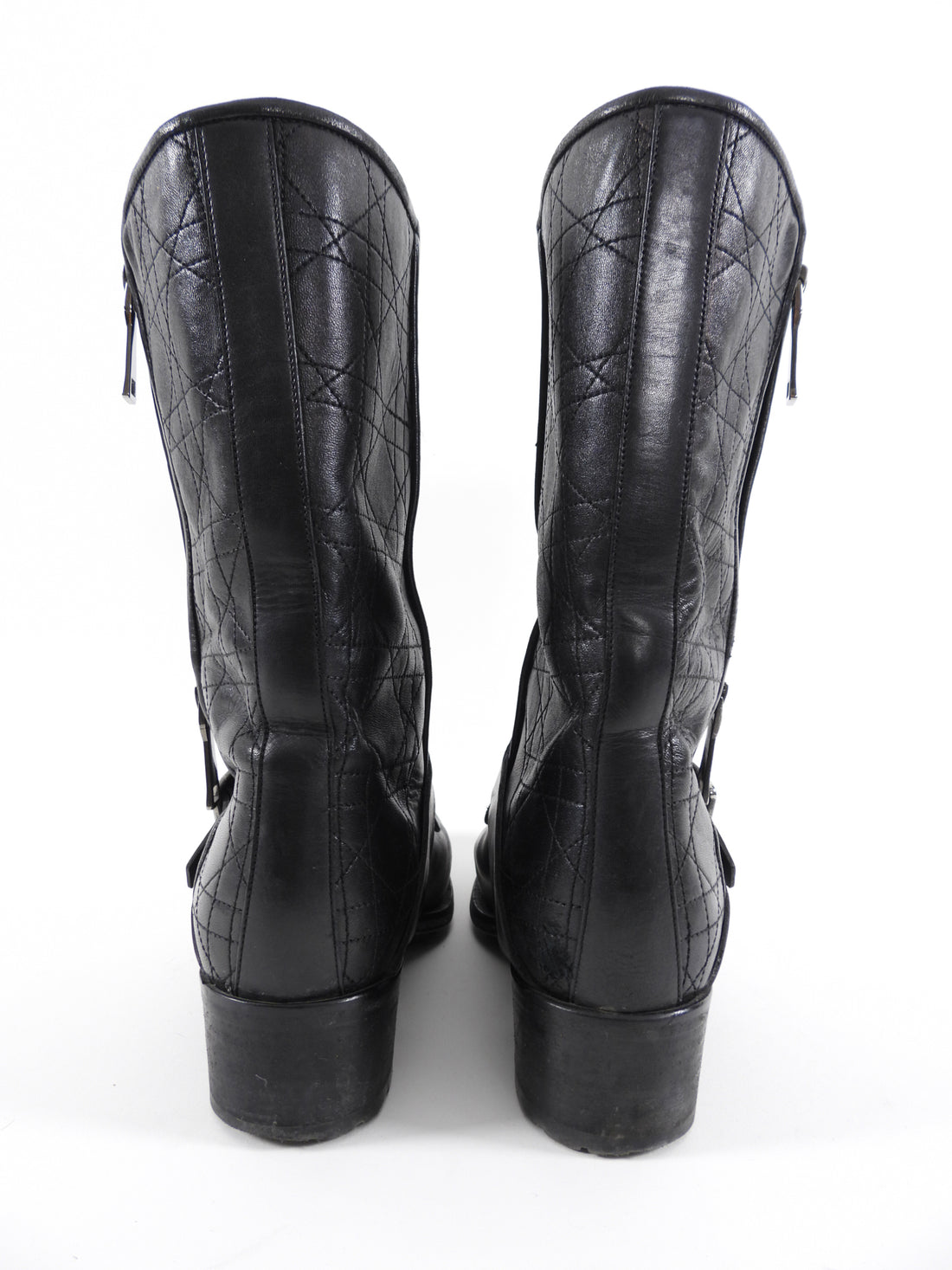 Christian Dior Black Leather Cannage Moto Boots - FR40