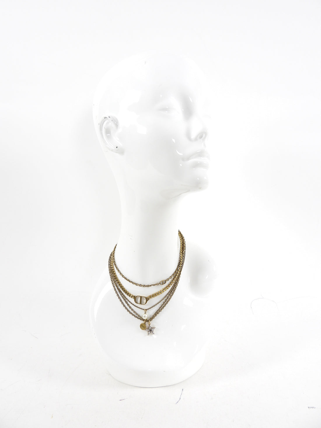 Christian Dior Brass Multi Chain CD Necklace