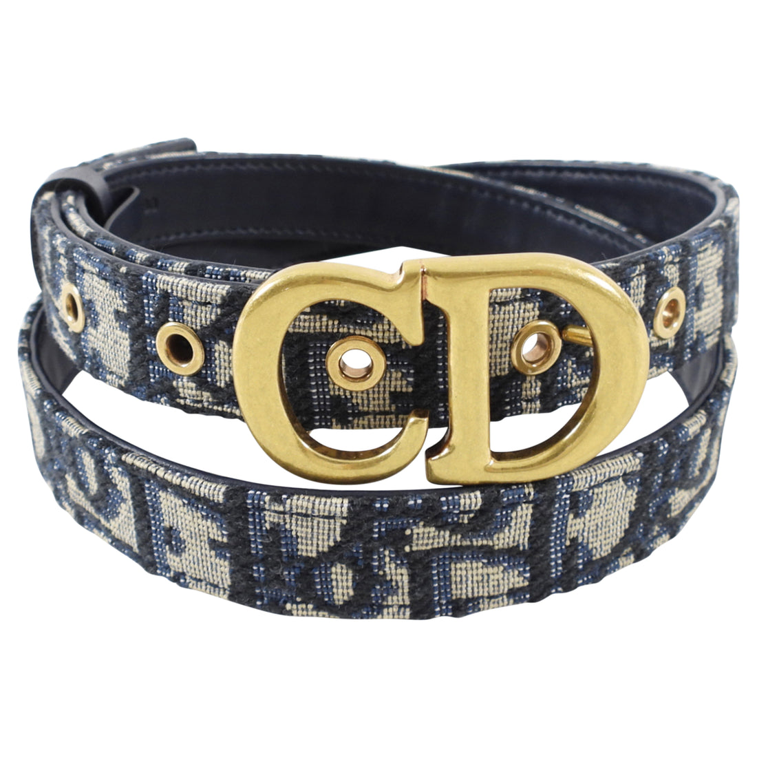 Christian Dior Oblique Navy Canvas Saddle Belt - 80