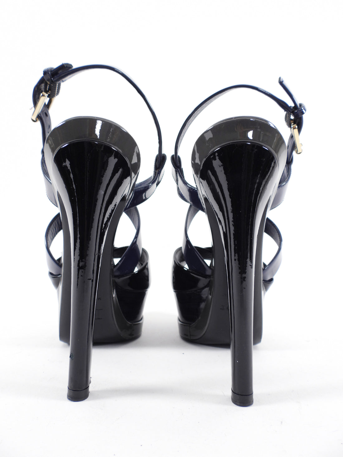 Christian Dior Black and Navy Patent Platform Heels - 38.5