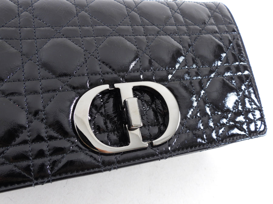 Christian Dior Black Patent Leather Caro Medium Cannage Flap Bag