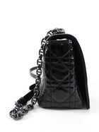 Christian Dior Black Patent Leather Caro Medium Cannage Flap Bag