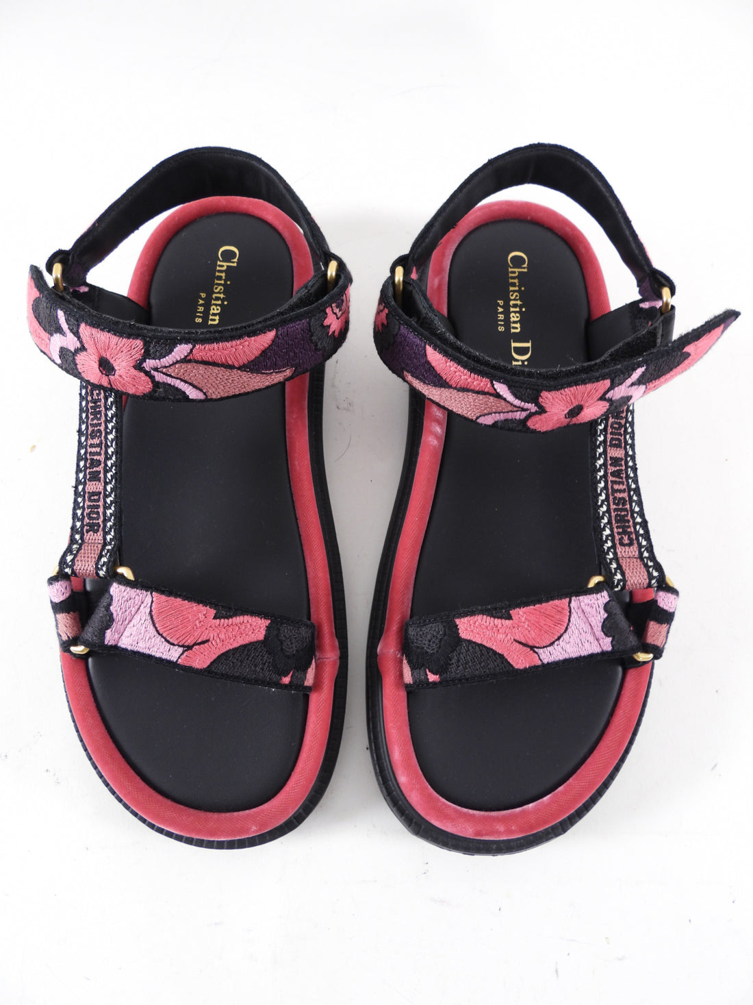 Christian Dior Pink Velvet Embroidered D Wave Sandals - 39