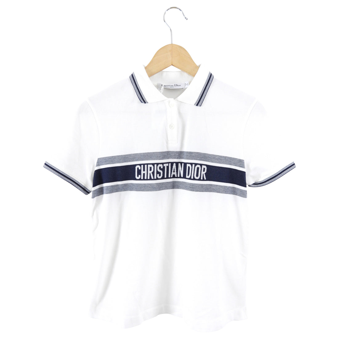 Christian Dior White and Navy Logo Polo Tee - S