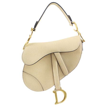 Christian Dior 2019 Light Beige Grained Leather Mini Saddle Bag