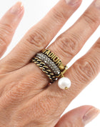 Dior J'Adior Brass Crystal Pearl Stacking Ring - USA 6