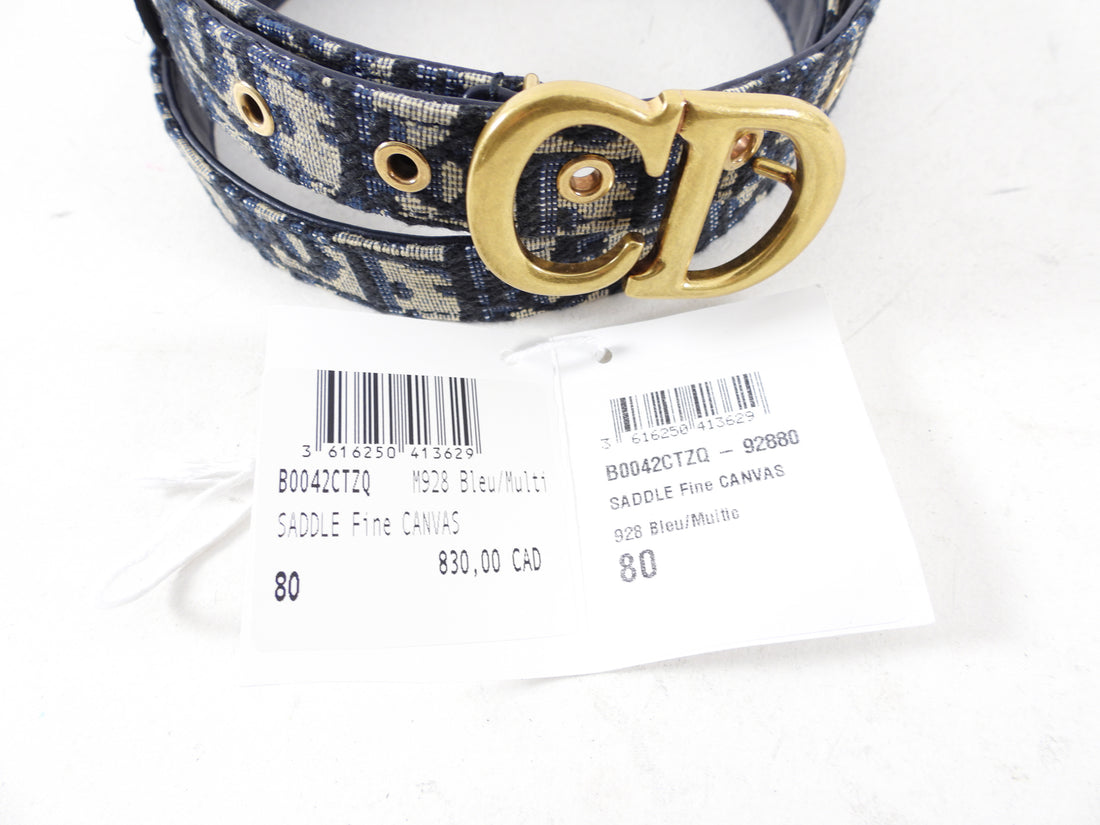 Christian Dior Oblique Navy Canvas Saddle Belt - 80