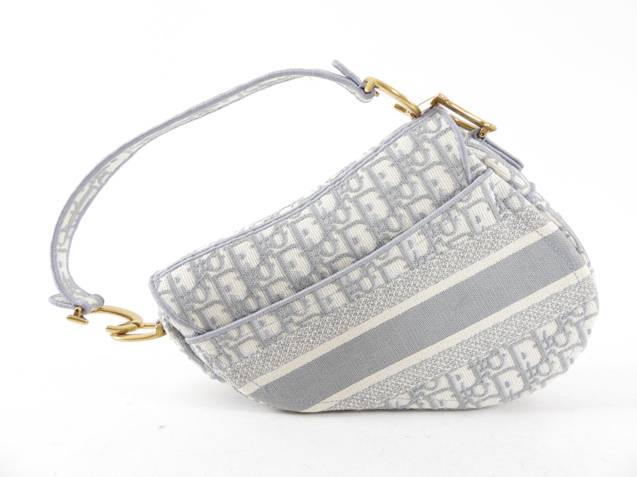 Christian Dior Large Light Grey Oblique Jacquard Saddle Bag