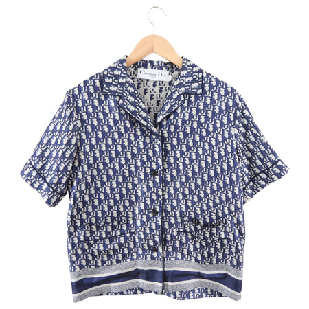 Christian Dior Navy Oblique Silk Button Down Shirt - FR34 (XS / S)