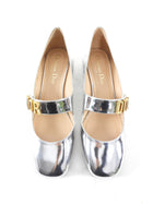 Christian Dior Silver Metallic Baby D Block Heel Mary Jane Shoes - 35.5