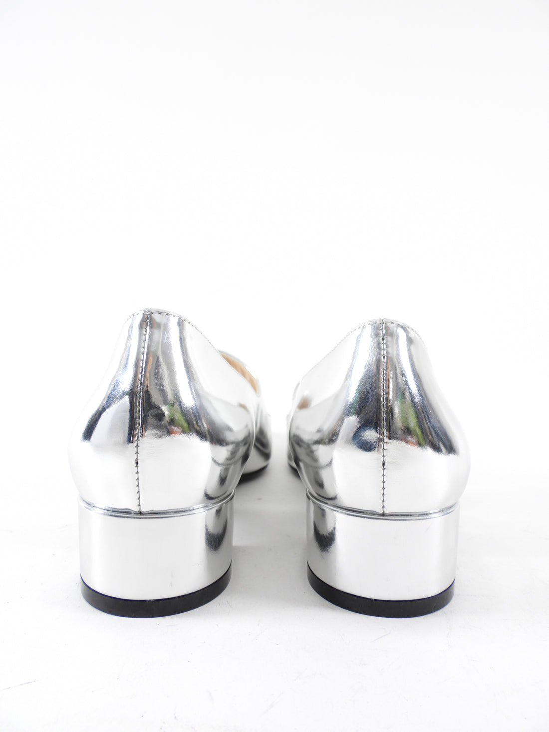 Christian Dior Silver Metallic Baby D Block Heel Mary Jane Shoes - 35.5