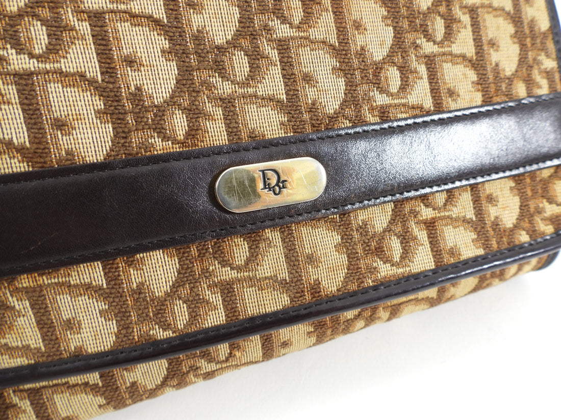 Christian Dior Vintage Brown Oblique Logo Pattern Chain Bag