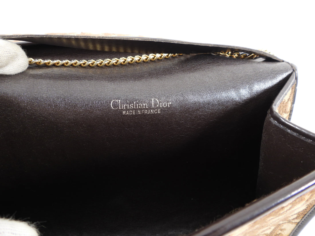 Christian Dior Vintage Brown Oblique Logo Pattern Chain Bag