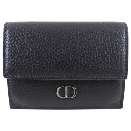 Christian Dior CD Icon Black Grained Leather Trifold Compact Wallet