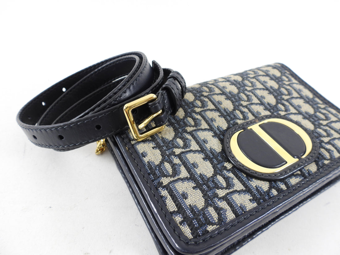 Dior Navy Oblique 2-in-1 30 Montaigne Pouch Belt Bag / Wallet on Chain