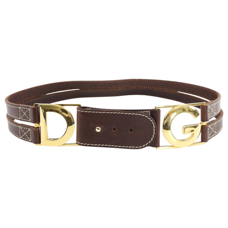 Dolce & Gabbana Vintage Brown Leather Logo Belt - 32-33"