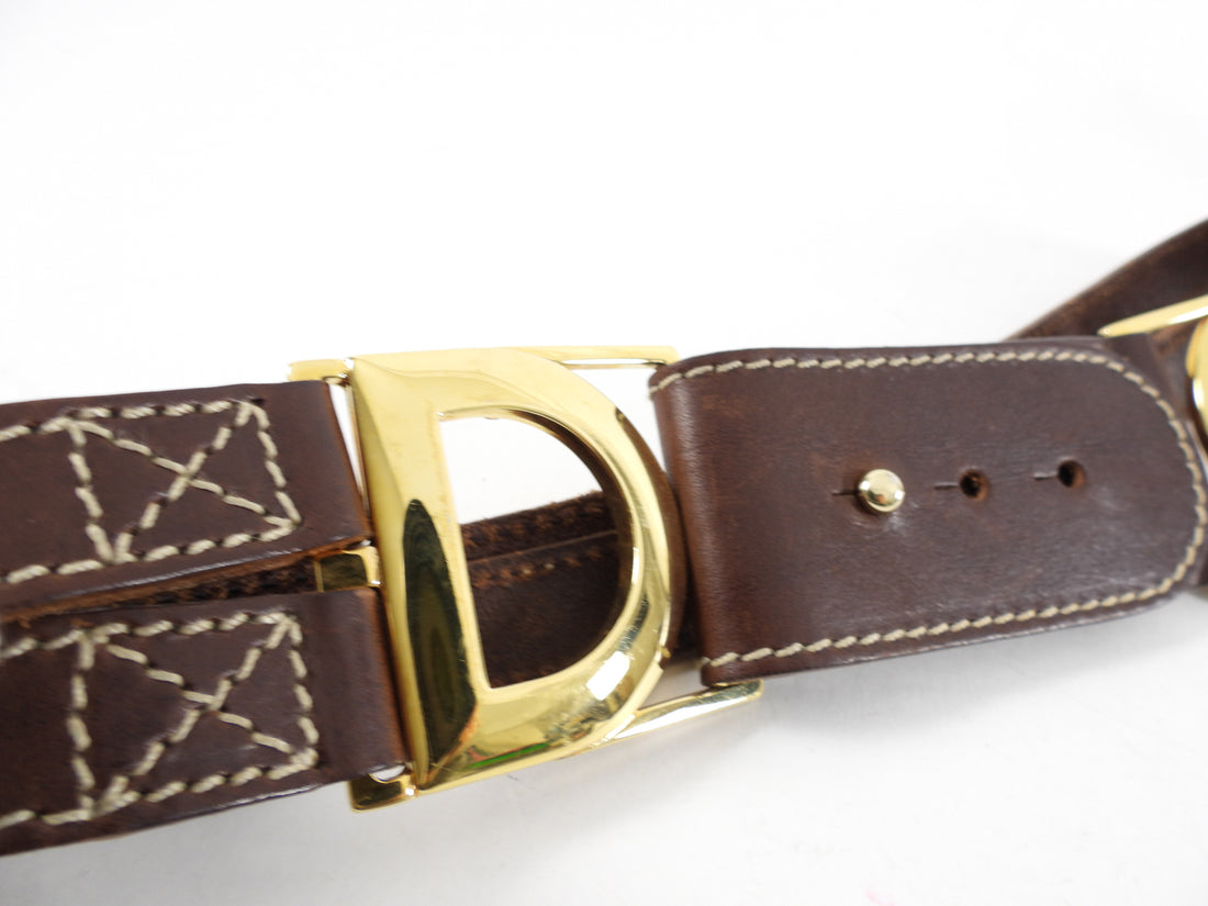Dolce & Gabbana Vintage Brown Leather Logo Belt - 32-33"